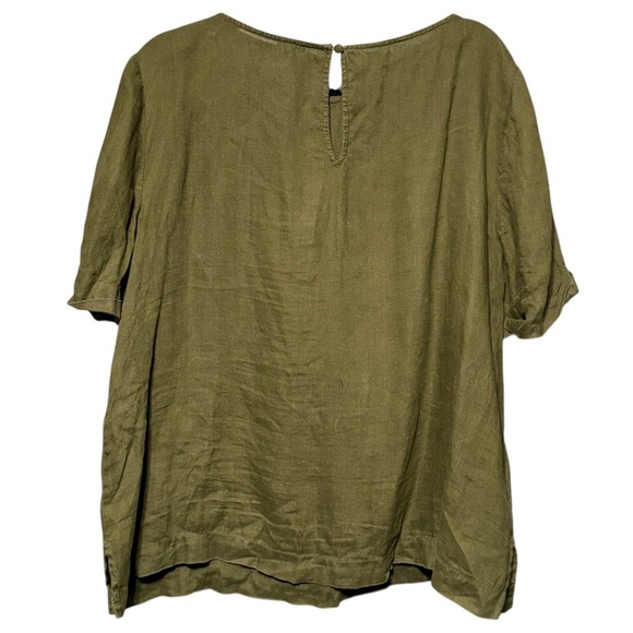 Chico’s 100% Linen Short Cuffed Sleeve Boxy Boho Lagenlook Keyhole Back Blouse - Picture 7 of 13
